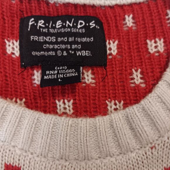 Unisex Friends Light Tan Red Green Ugly Christmas Crewneck Jumper Size Large - Picture 10 of 12